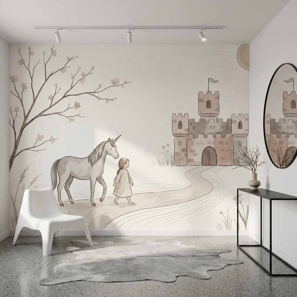 Unicorn Şatolu Poster Duvar Kağıdı Pastel Çocuk Odası