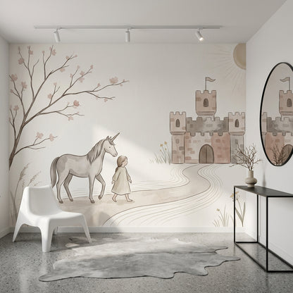 Unicorn Şatolu Poster Duvar Kağıdı Pastel Çocuk Odası