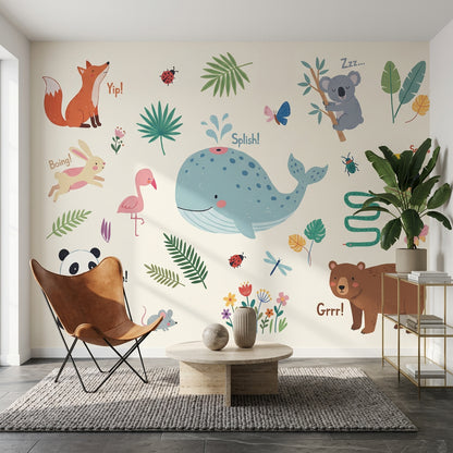 Sevimli Hayvanlı Poster Duvar Kağıdı Pastel Çocuk Odası Duvar Muralı