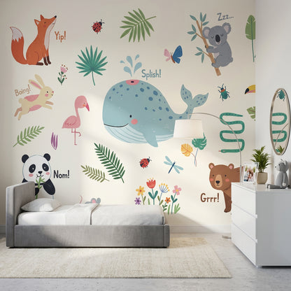 Sevimli Hayvanlı Poster Duvar Kağıdı Pastel Çocuk Odası Duvar Muralı