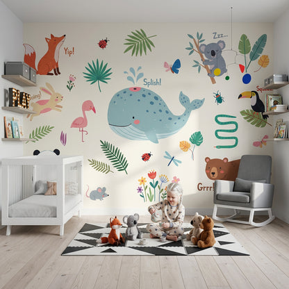 Sevimli Hayvanlı Poster Duvar Kağıdı Pastel Çocuk Odası Duvar Muralı