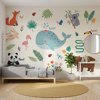 Sevimli Hayvanlı Poster Duvar Kağıdı Pastel Çocuk Odası Duvar Muralı