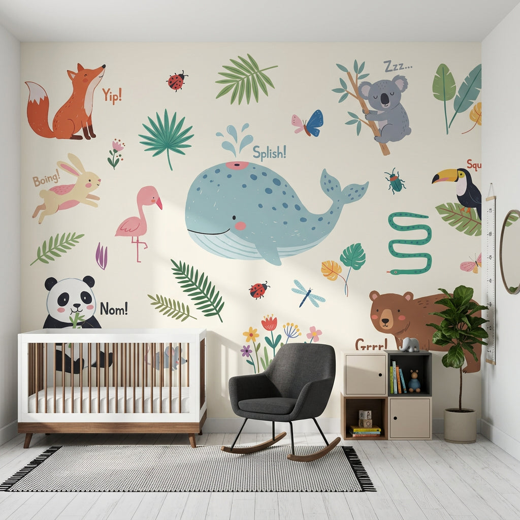 Sevimli Hayvanlı Poster Duvar Kağıdı Pastel Çocuk Odası Duvar Muralı