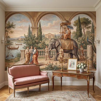Klasik Fil ve Saray Sahnesi Poster Duvar Kağıdı Salon