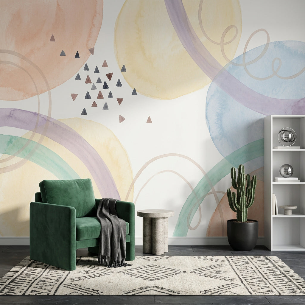 Pastel Soyut Daireli Poster Duvar Kağıdı Modern Salon Duvarı