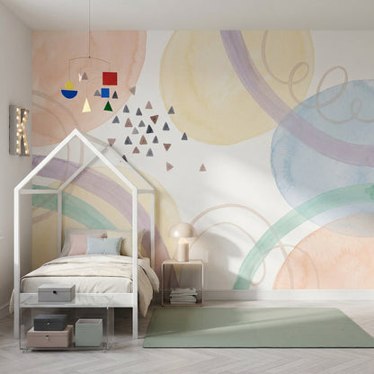 Pastel Soyut Daireli Poster Duvar Kağıdı Modern Salon Duvarı