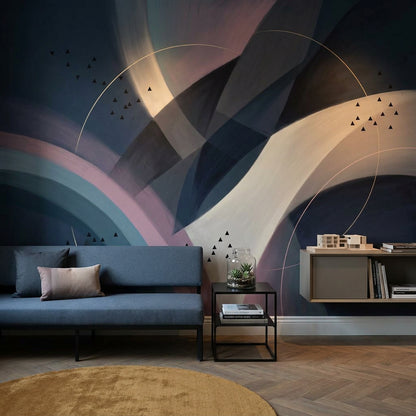 Modern Soyut Geometrik Poster Duvar Kağıdı Lacivert Krem Salon
