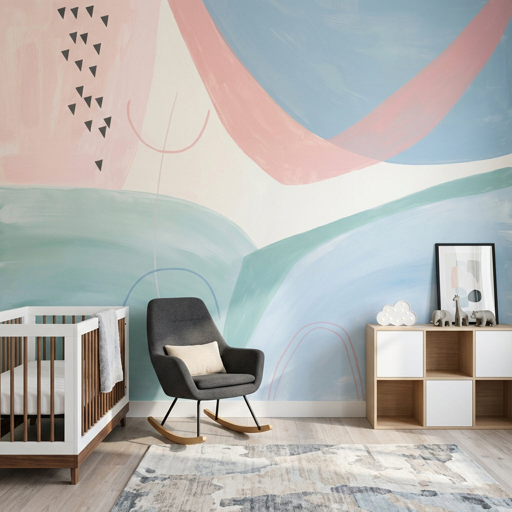 Pastel Soyut Poster Duvar Kağıdı Mavi Pembe Salon Duvarı