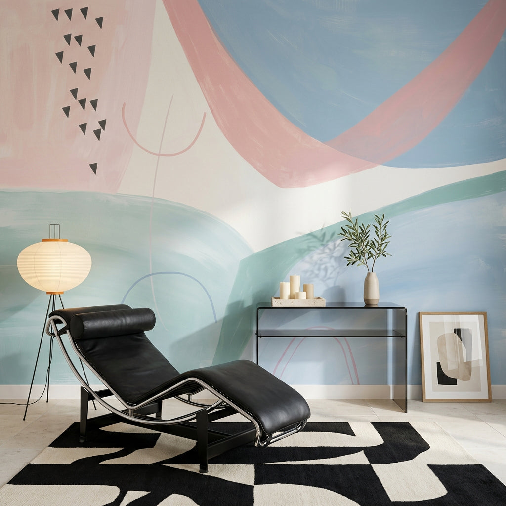 Pastel Soyut Poster Duvar Kağıdı Mavi Pembe Salon Duvarı