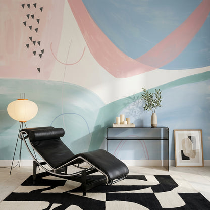 Pastel Soyut Poster Duvar Kağıdı Mavi Pembe Salon Duvarı
