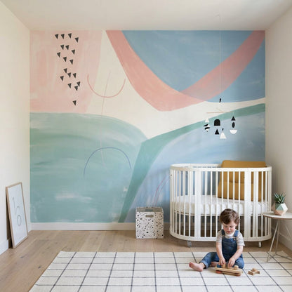Pastel Soyut Poster Duvar Kağıdı Mavi Pembe Salon Duvarı