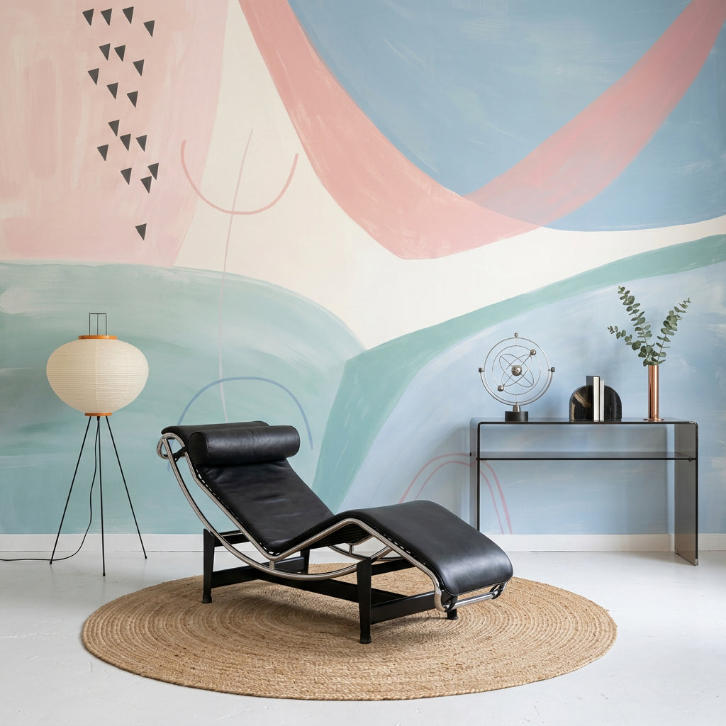 Pastel Soyut Poster Duvar Kağıdı Mavi Pembe Salon Duvarı