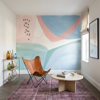 Pastel Soyut Poster Duvar Kağıdı Mavi Pembe Salon Duvarı