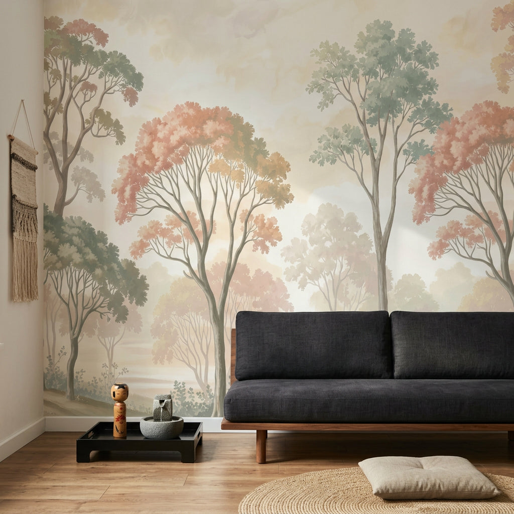 Sisli Orman Manzaralı Poster Duvar Kağıdı Pastel Yeşil