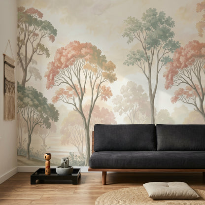 Sisli Orman Manzaralı Poster Duvar Kağıdı Pastel Yeşil