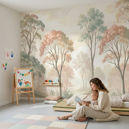 Sisli Orman Manzaralı Poster Duvar Kağıdı Pastel Yeşil