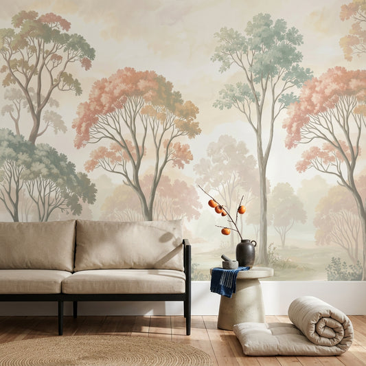 Sisli Orman Manzaralı Poster Duvar Kağıdı Pastel Yeşil