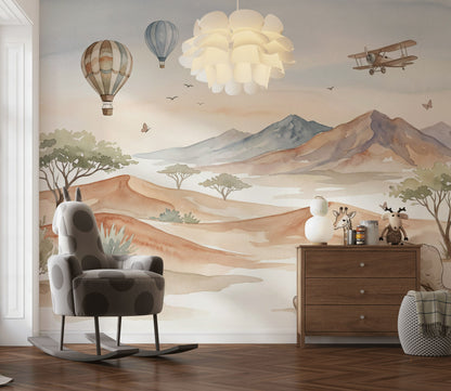 Safari Balonlu Poster Duvar Kağıdı Pastel Çocuk Odası Duvar Resmi