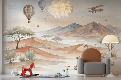 Safari Balonlu Poster Duvar Kağıdı Pastel Çocuk Odası Duvar Resmi