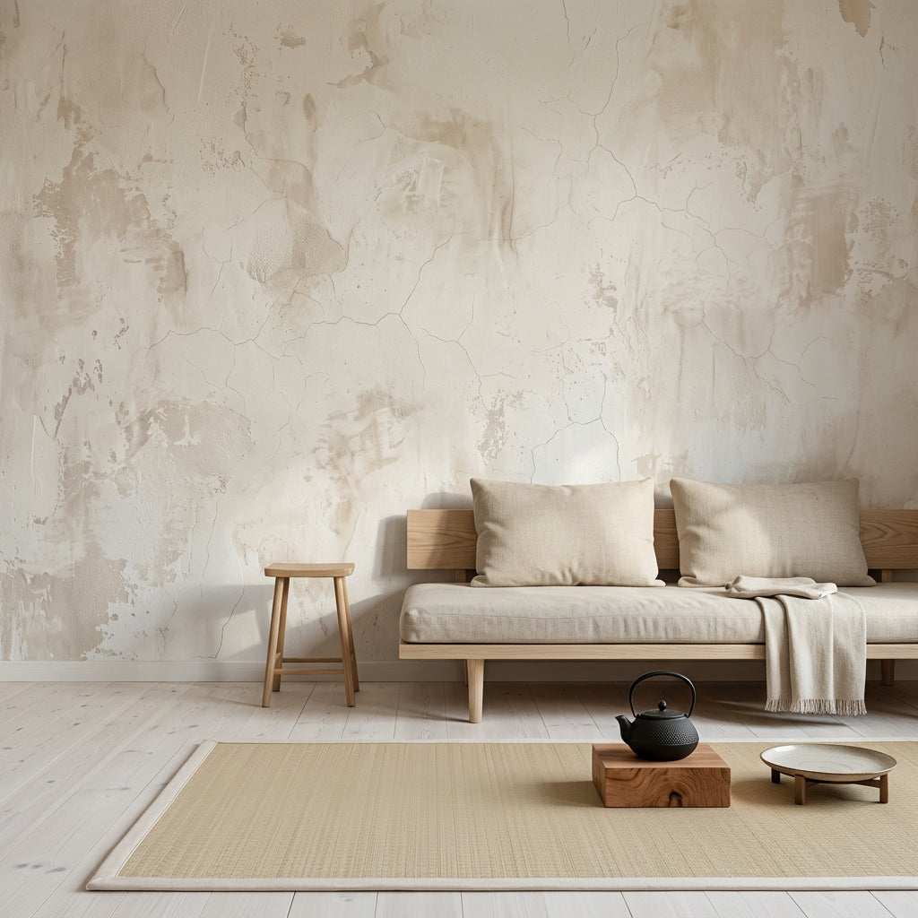 Bej Sıva Görünümlü Poster Duvar Kağıdı Minimal Salon