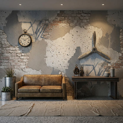 Tuğla ve Beton Görünümlü Poster Duvar Kağıdı Endüstriyel Salon