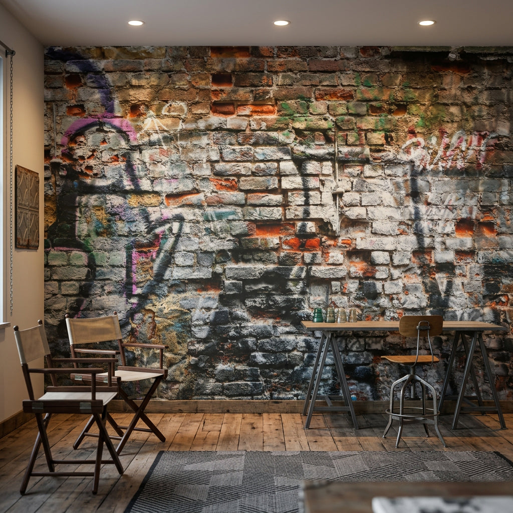 Grafiti Tuğla Duvar Poster Duvar Kağıdı Endüstriyel Salon
