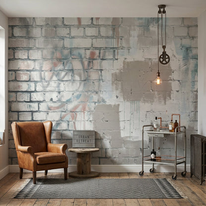 Eskitme Tuğla Görünümlü Poster Duvar Kağıdı Gri Endüstriyel Salon