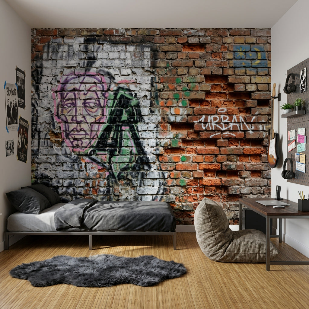 Tuğla Duvar Grafitili Poster Duvar Kağıdı Endüstriyel Ofis