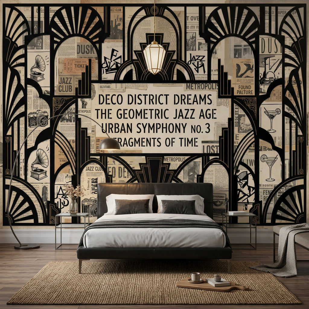 Art Deco Poster Duvar Kağıdı Siyah Bej Geometrik Salon