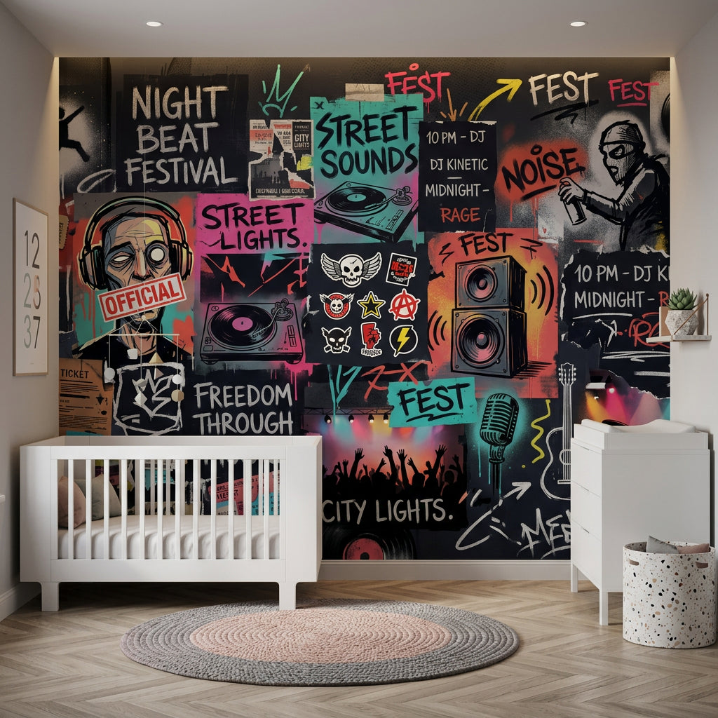 Grafiti Müzik Temalı Poster Duvar Kağıdı Genç Odası Renkli