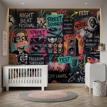 Grafiti Müzik Temalı Poster Duvar Kağıdı Genç Odası Renkli