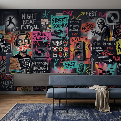 Grafiti Müzik Temalı Poster Duvar Kağıdı Genç Odası Renkli