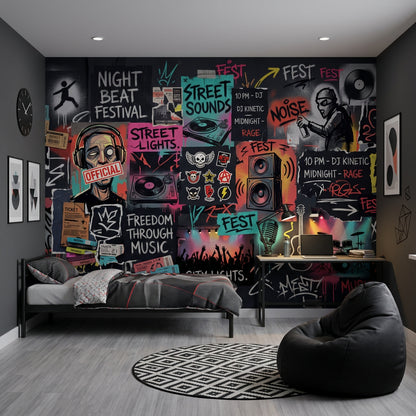 Grafiti Müzik Temalı Poster Duvar Kağıdı Genç Odası Renkli