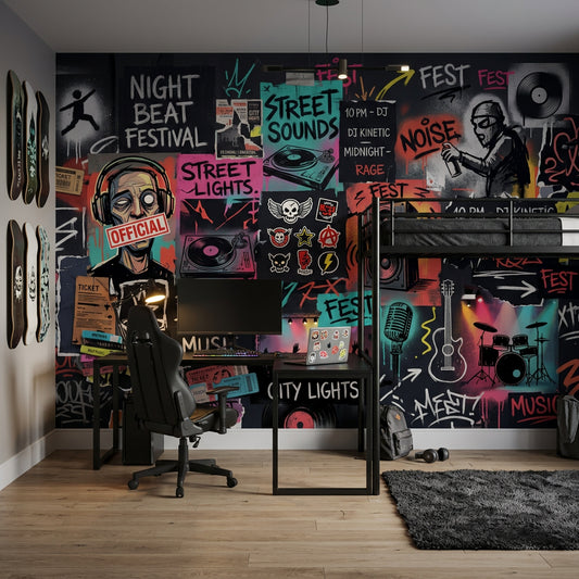 Grafiti Müzik Temalı Poster Duvar Kağıdı Genç Odası Renkli