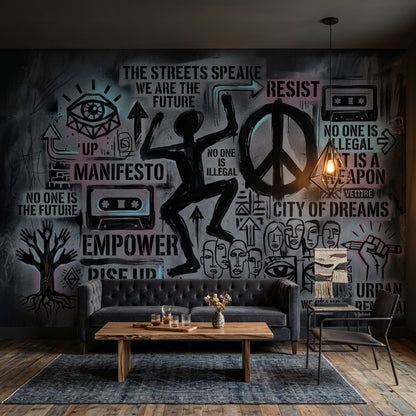 Graffiti Yazılı Poster Duvar Kağıdı Siyah Gri Modern Salon
