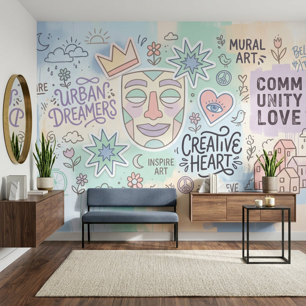 Grafiti Yazılı Poster Duvar Kağıdı Pastel Renkli Salon Dekoru