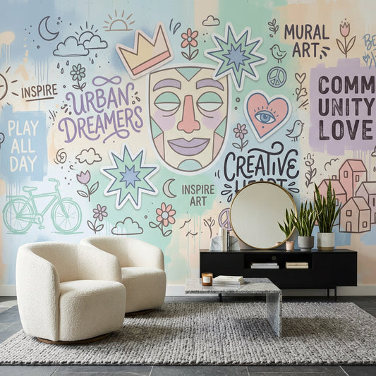 Grafiti Yazılı Poster Duvar Kağıdı Pastel Renkli Salon Dekoru