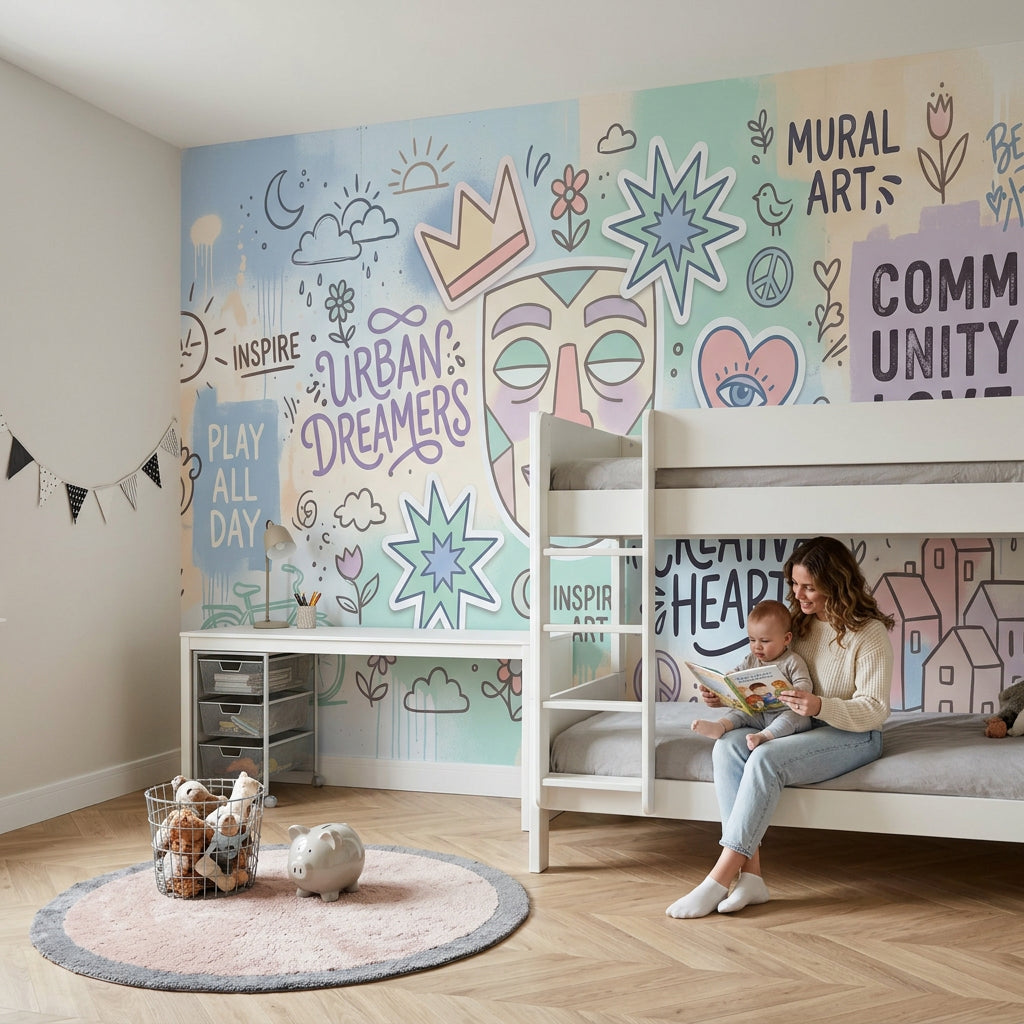 Grafiti Yazılı Poster Duvar Kağıdı Pastel Renkli Salon Dekoru