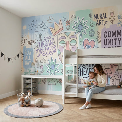 Grafiti Yazılı Poster Duvar Kağıdı Pastel Renkli Salon Dekoru