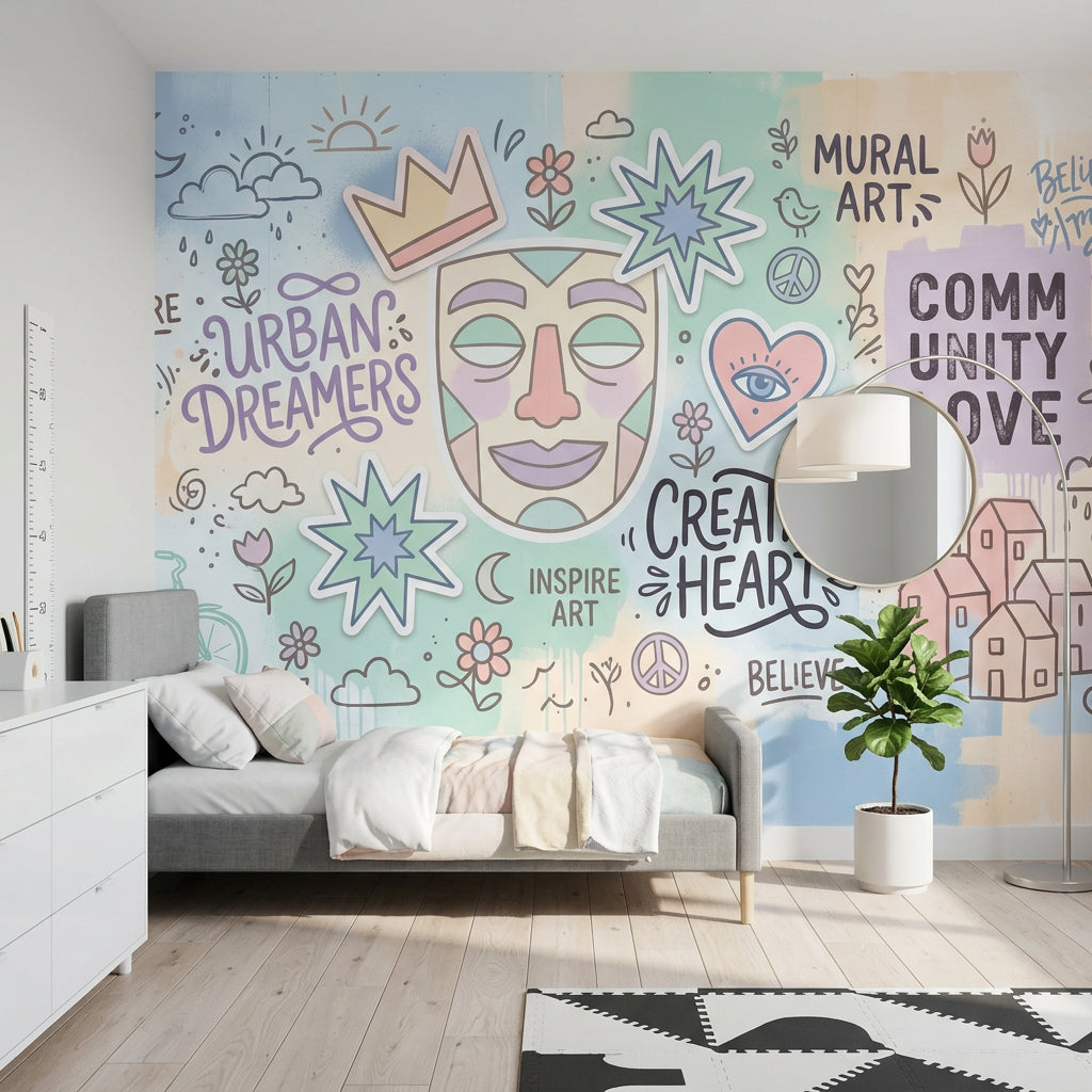 Grafiti Yazılı Poster Duvar Kağıdı Pastel Renkli Salon Dekoru