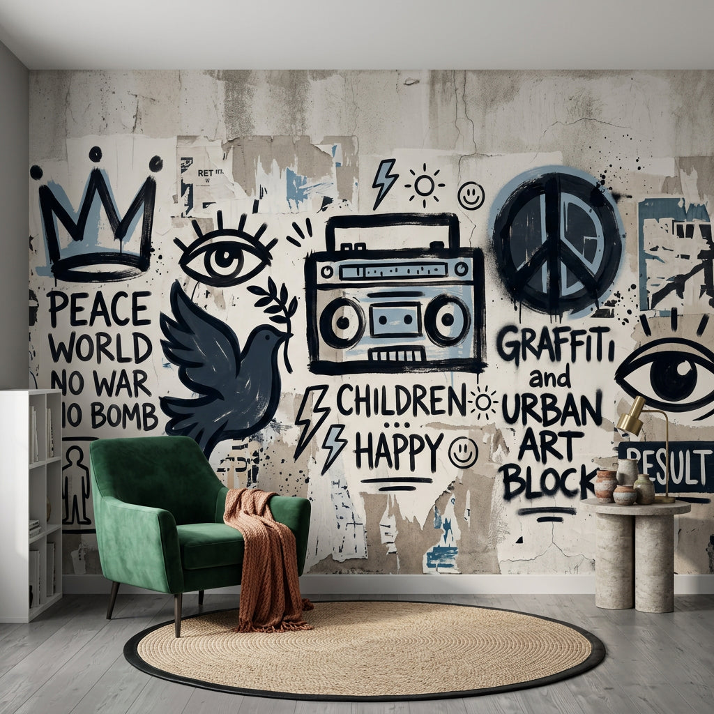 Sokak Sanatı Graffiti Poster Duvar Kağıdı Siyah Beyaz Salon