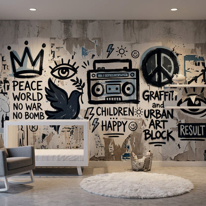 Sokak Sanatı Graffiti Poster Duvar Kağıdı Siyah Beyaz Salon
