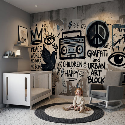 Sokak Sanatı Graffiti Poster Duvar Kağıdı Siyah Beyaz Salon