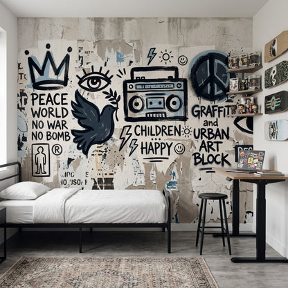 Sokak Sanatı Graffiti Poster Duvar Kağıdı Siyah Beyaz Salon