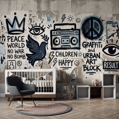 Sokak Sanatı Graffiti Poster Duvar Kağıdı Siyah Beyaz Salon