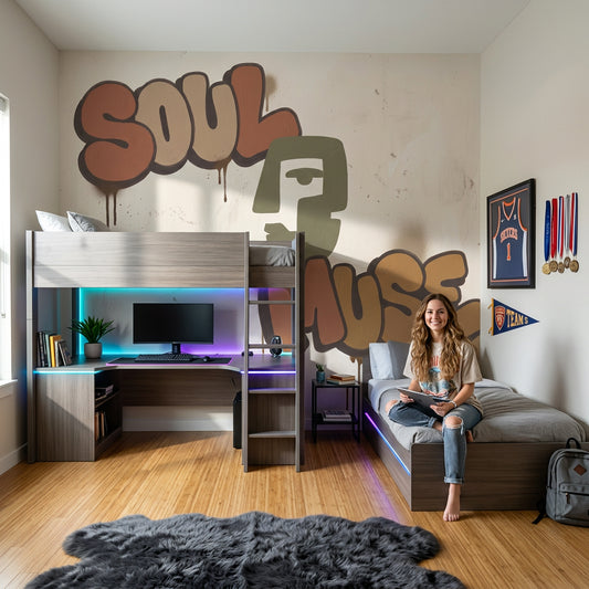 Grafiti Yazılı Poster Duvar Kağıdı Kahverengi Genç Odası