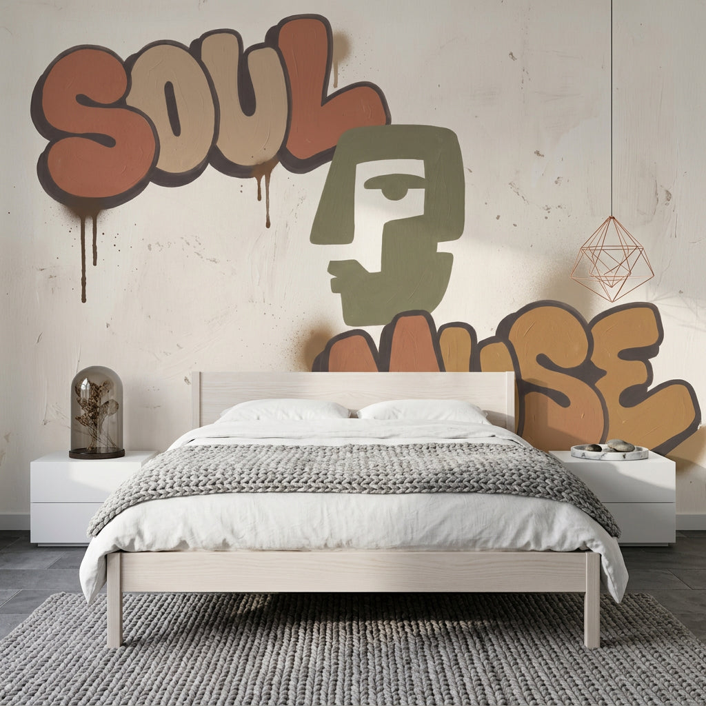 Grafiti Yazılı Poster Duvar Kağıdı Kahverengi Genç Odası