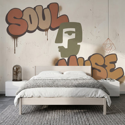 Grafiti Yazılı Poster Duvar Kağıdı Kahverengi Genç Odası