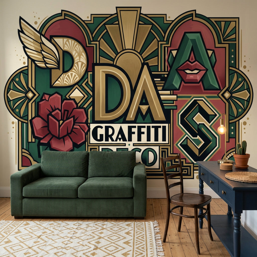 Art Deco Yazılı Poster Duvar Kağıdı Yeşil Bordo Retro