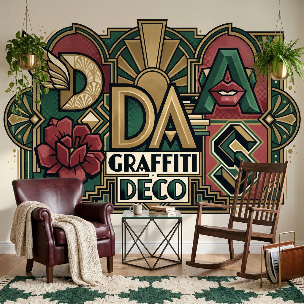 Art Deco Yazılı Poster Duvar Kağıdı Yeşil Bordo Retro